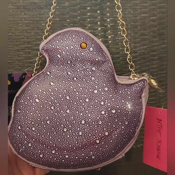 EXCLUSIVE Betsey Johnson Kitsch Peeps Lavender Chick Rhinestone Crossbody Bag - Picture 2 of 7